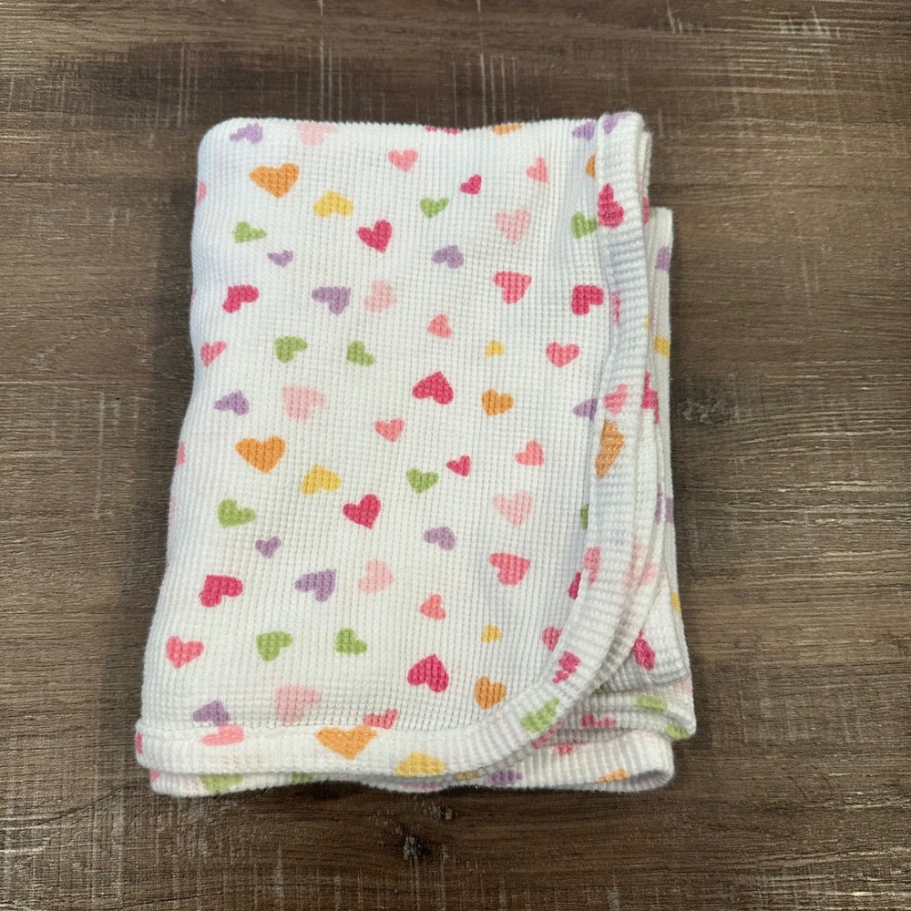 Koala Baby Waffle Knit Heart Receiving Blanket White Pastel Pink OS Baby Girl